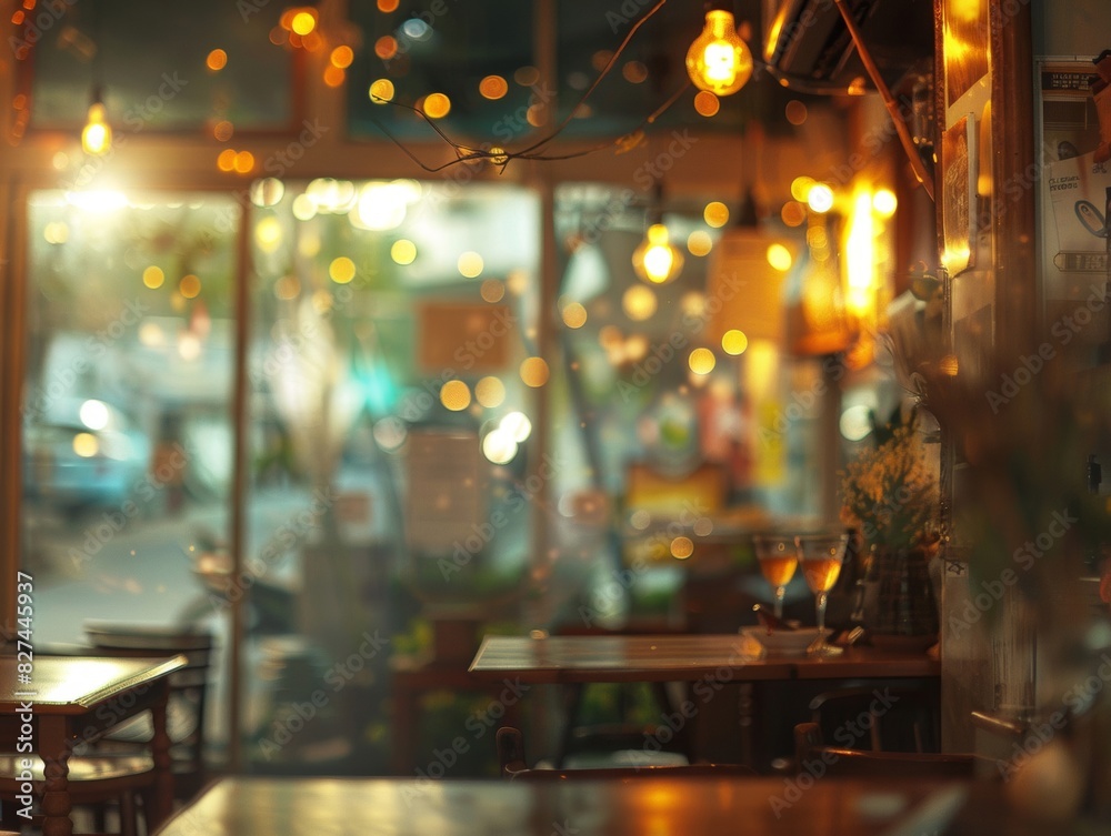 Coffee shop with a comfortable atmosphere It is displayed with a blurred focus effect. The warm light creates a gentle glow. Coffee shop with a comfortable atmosphere It is displayed with a blurred focus effect. The warm light creates a gentle glow.