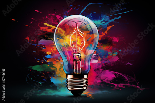 Image of a light bulb on a bright colorful background. Idea, symbol