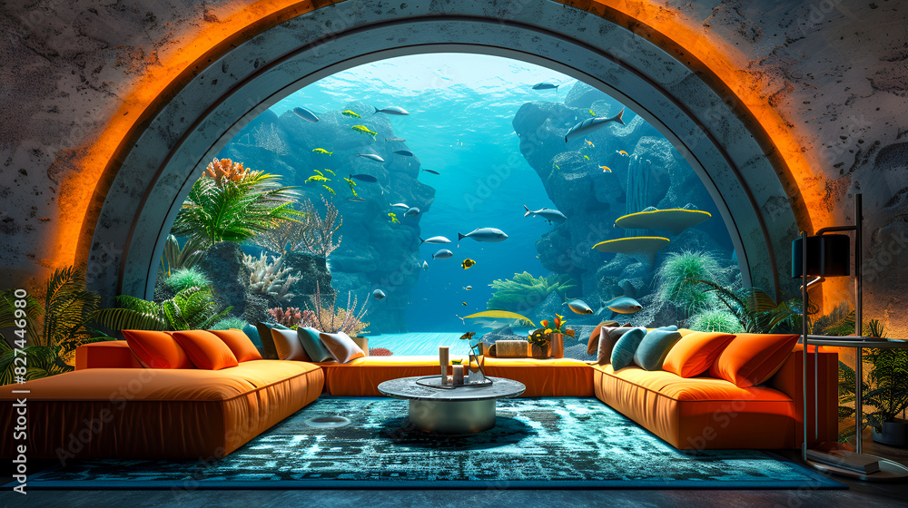 Tranquil Haven: A Modern Living Room Oasis with an Underwater Paradise Tranquil Haven: A Modern Living Room Oasis with an Underwater Paradise