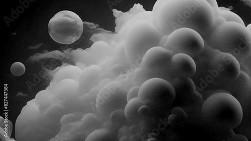 Grey smoke explosion on black background, abstract smoke cloud background, bubble smoke cloud.