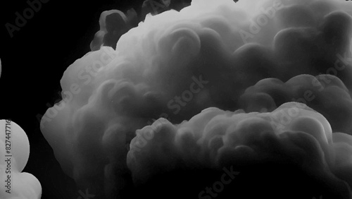 Grey smoke explosion on black background, abstract smoke cloud background, bubble smoke cloud.