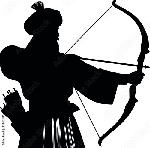 Majestic Archer of the Ancient Steppes: A Black and White Silhouette Masterpiece Vector Art design SVG Free Download