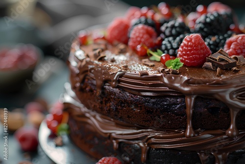 Indulgent Chocolate Delight With Fresh Raspberries