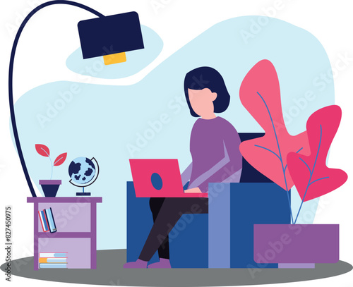 The girl is working on the laptop. © Flaticons