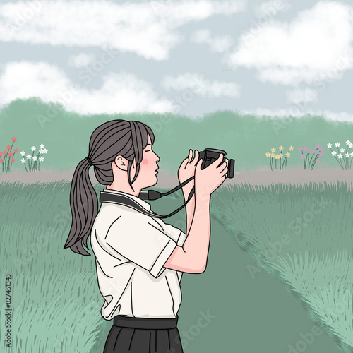 A girl takes a picture