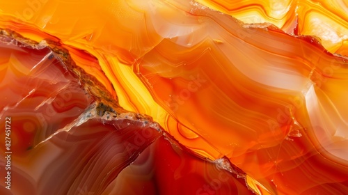 Close-Up View of Smooth Polished Orange Red Carnelian Stone Texture, Ideal for Background or Design Elements in Print or Digital Media