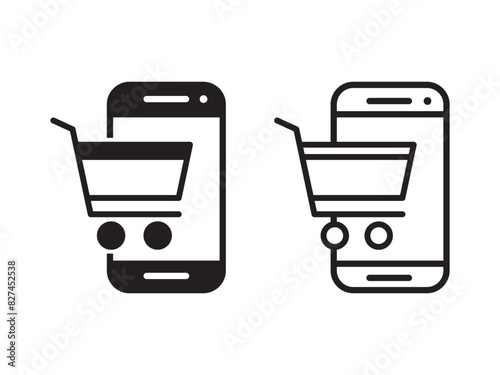 online shopping icon vector. shopping symbol through mobile phone isolated on white background.