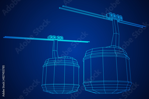 Cable car cabin gondola. Funicular simple cableway concept. Wireframe low poly mesh vector illustration