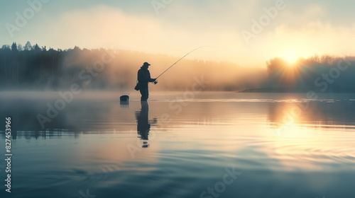 fishing at sunset photo
