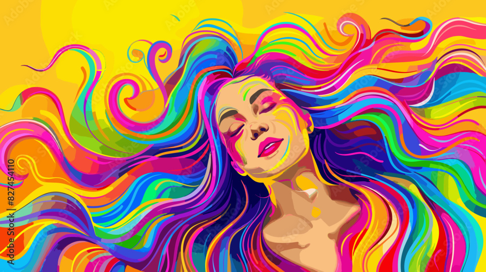 Joyful Woman with Vibrant Rainbow Hair, Radiating Positive Energy and Enjoying Freedom