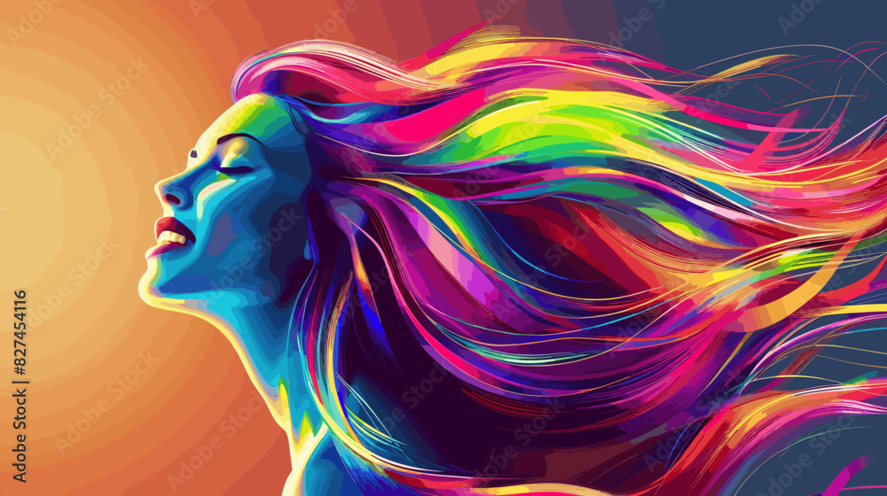 Joyful Woman with Vibrant Rainbow Hair, Radiating Positive Energy and Enjoying Freedom