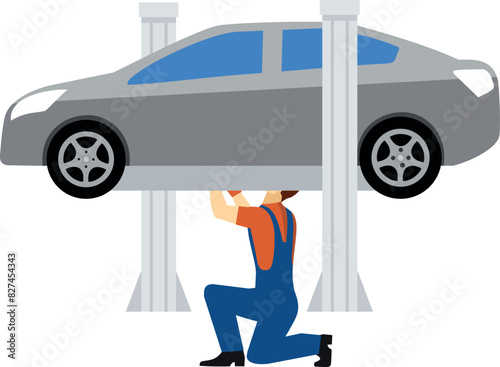A mechanic is repairing a car.