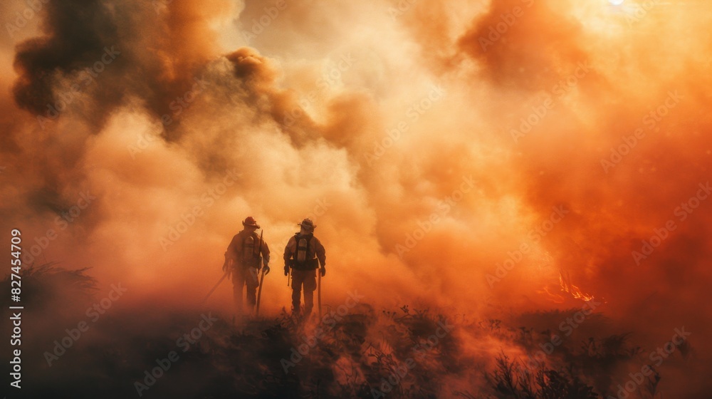 Fototapeta premium Smoke-Enshrouded Firefighter Background. 4K HD Wallpaper Depicting Firefighting Scene.