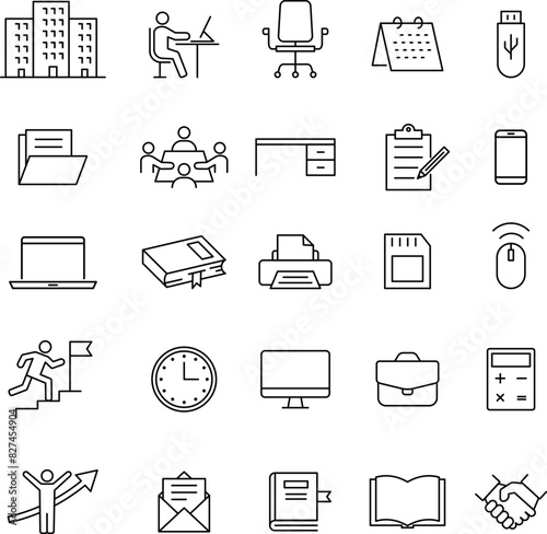 ベクターのオフィスに関する線画アイコンセット