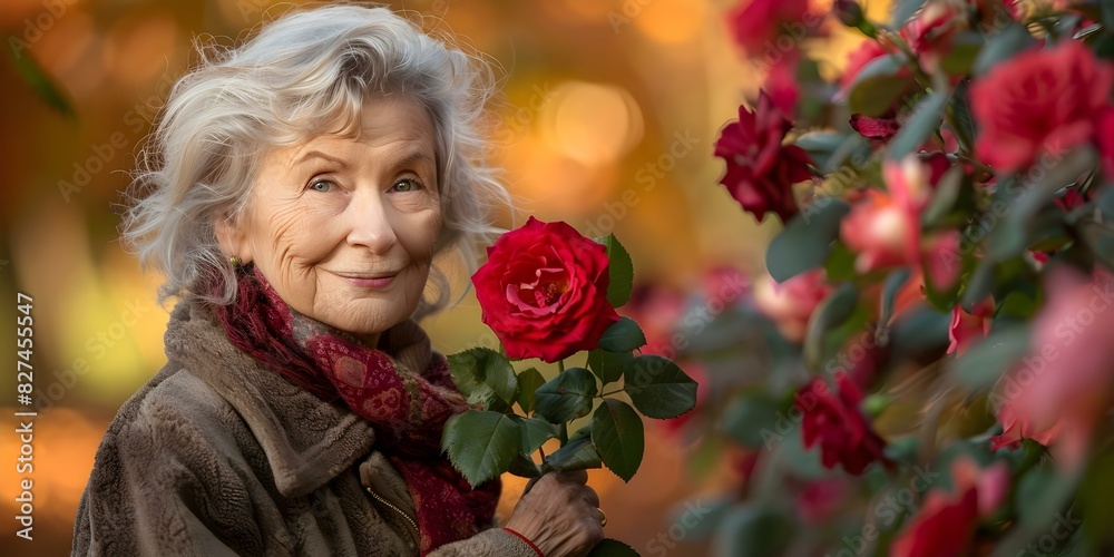 Valentine's Day Idea: Senior Lady Holding Roses Celebrating Love and Appreciation. Concept Valentine's Day, Senior Lady, Roses, Love, Appreciation Valentine's Day Idea: Senior Lady Holding Roses Celebrating Love and Appreciation. Concept Valentine's Day, Senior Lady, Roses, Love, Appreciation