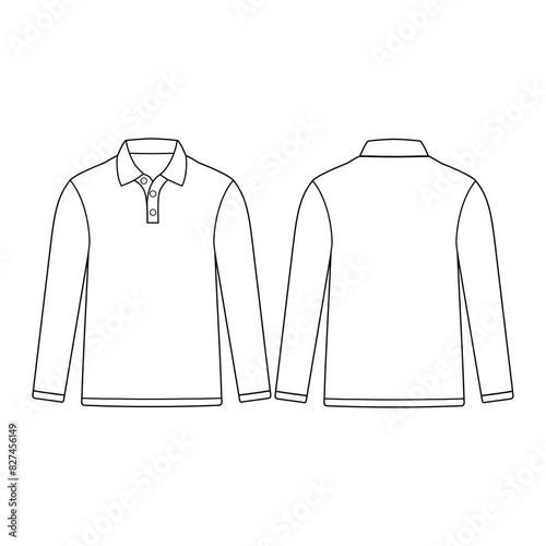front back long sleeve polo mockup vector illustration