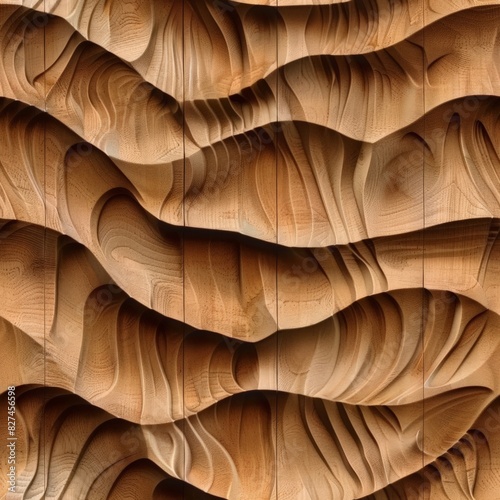 A detailed texture of carved wood with wavy lines, creating an elegant pattern for interior design or decoration