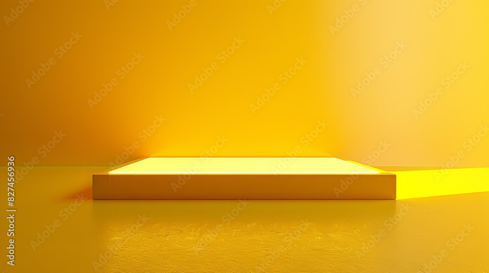 Yellow background studio interior room with tropical palm shadow. Minimalist summer product stage platform mock up. Yellow background studio interior room with tropical palm shadow. Minimalist summer product stage platform mock up.