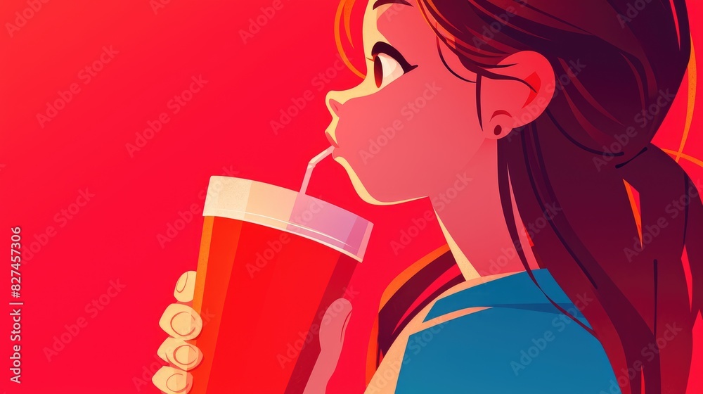 A charming cartoon girl holding a soda cup depicted in a cinema themed graphic 2d illustration in EPS 10 format A charming cartoon girl holding a soda cup depicted in a cinema themed graphic 2d illustration in EPS 10 format