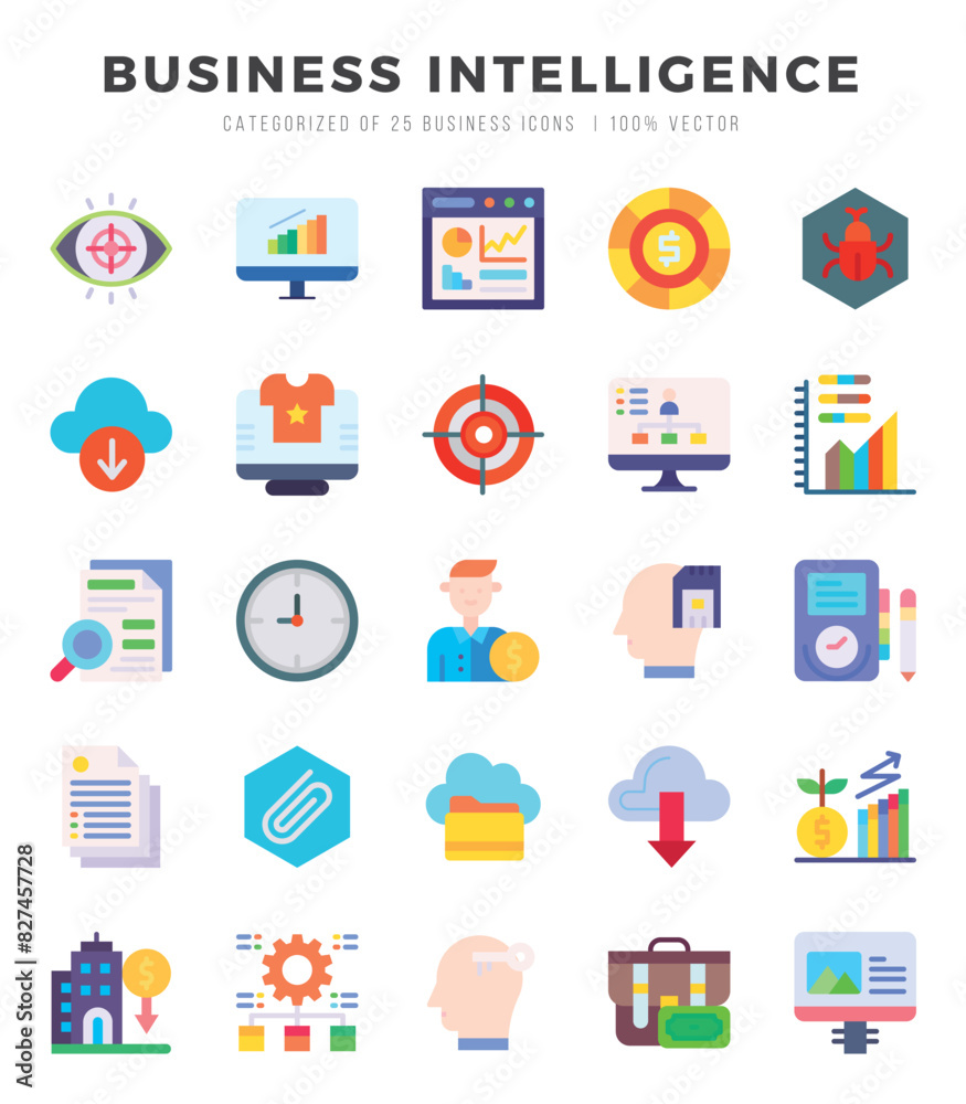 Business Intelligence icons set. Vector illustration.