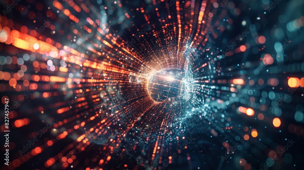 Abstract Tech Background with Digital Explosion and Network System Abstract Tech Background with Digital Explosion and Network System