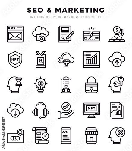 Simple Set of SEO & Marketing Related Vector Lineal Icons.