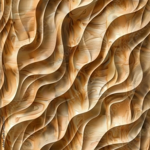 A detailed texture of carved wood with wavy lines, creating an elegant pattern for interior design or decoration