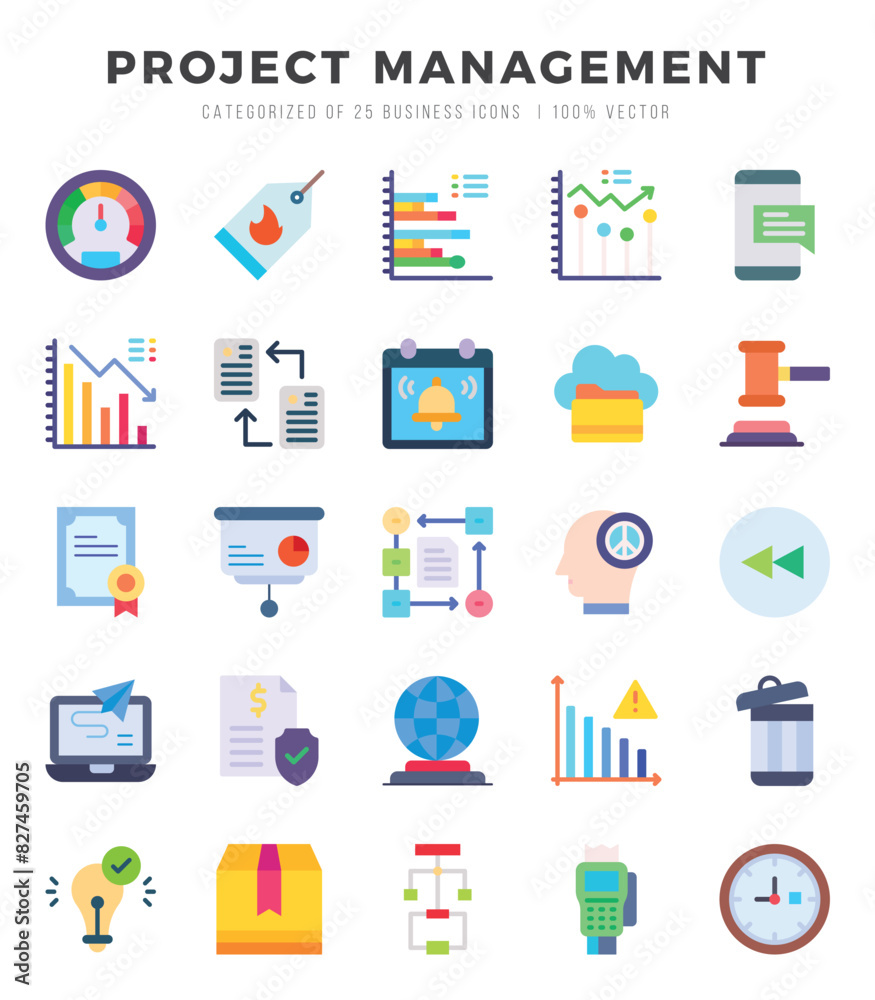 Collection of Project Management 25 Flat Icons Pack. Collection of Project Management 25 Flat Icons Pack.