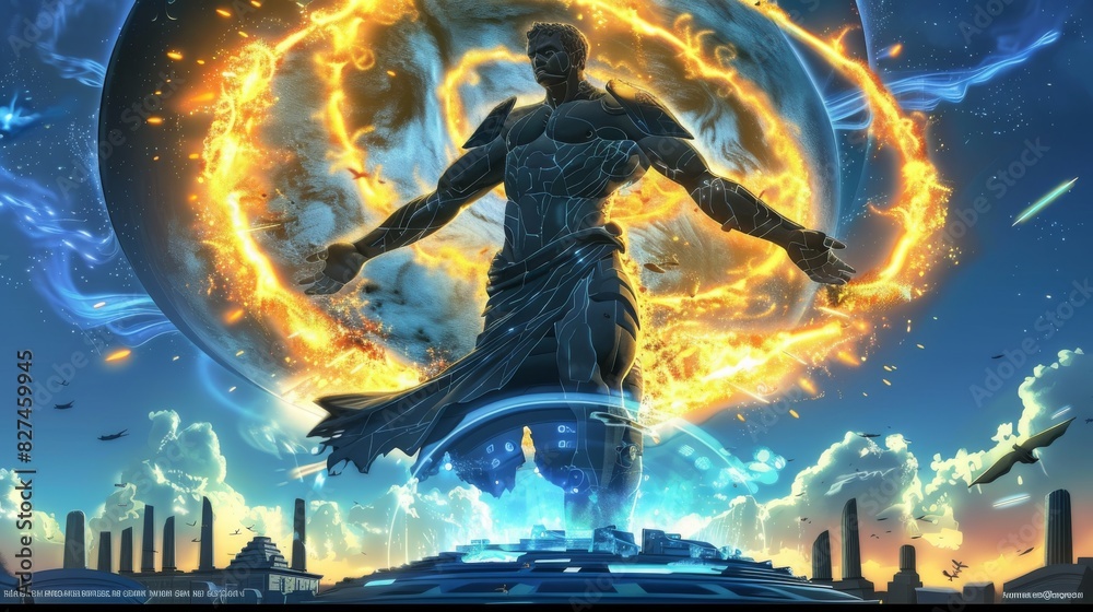 Obraz premium Ancient Mythology Epic Figure Portraying Stoicism Existence with Stoic Abstract Stoical Expressionism and Timeless Classicism
