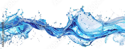 Dynamic splash of blue liquid creates a vibrant wave effect against a white background, showcasing fluid motion and energy.