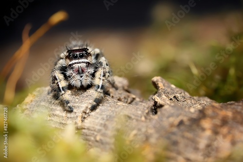 Phidippus bidentatus Maya jumping spider USA, Mexico, jump spider. bidentatus Maya spiders, animal arachnid group of spiders that constitute the family jumping web spider. photo