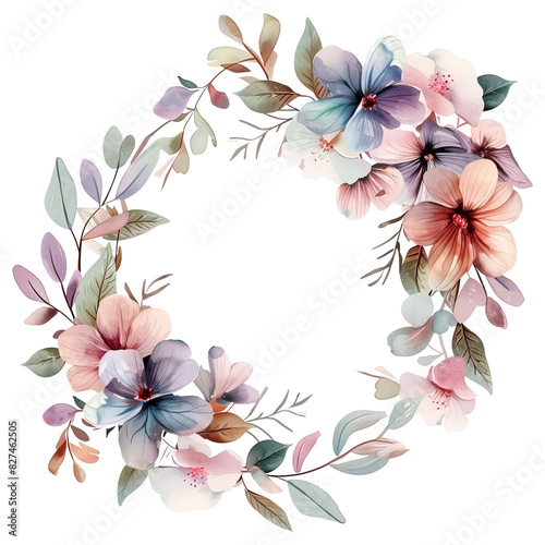 Isolated wreath in watercolor painting style on a transparent background in colorful pastel color tone.