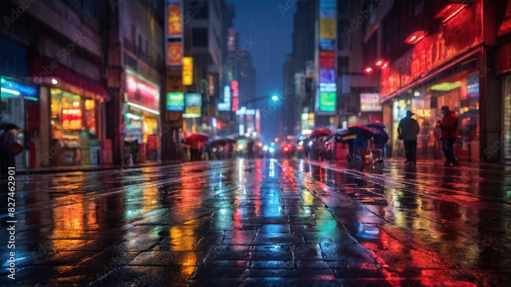 photos of the city with aesthetic neon lights, light reflections on wet streets, amazing light effects