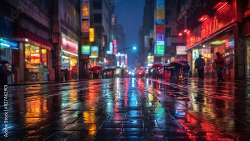 photos of the city with aesthetic neon lights  light reflections on wet streets  amazing light effects