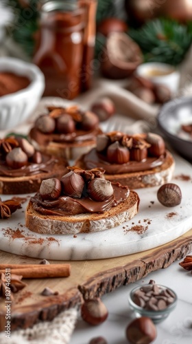 Chocolate hazelnut spread on toast with festive decoration