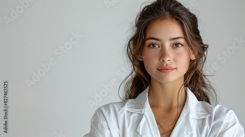 Portrait of a young doctor, nurse in a white medical coat