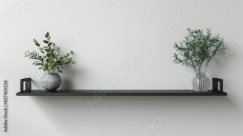 High Res Black Metal Landscape Frame Mockup on White Wall for Contemporary Art Displays photo