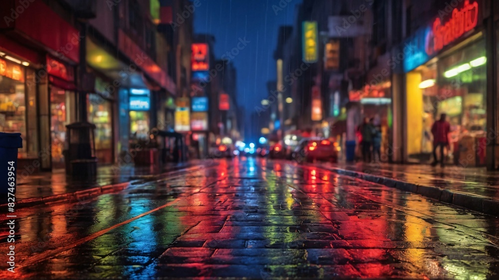 photos of the city with aesthetic neon lights, light reflections on wet streets, amazing light effects