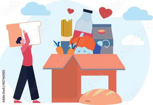 A girl is making a food donation box.