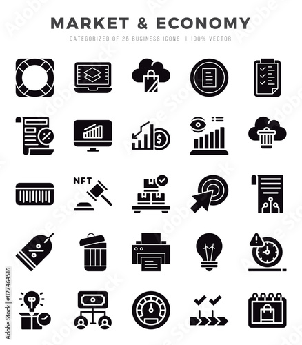 Market & Economy Icon Pack 25 Vector Symbols for Web Design.