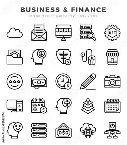 Set of Lineal Business & Finance Icons. Lineal art icon. Vector illustration