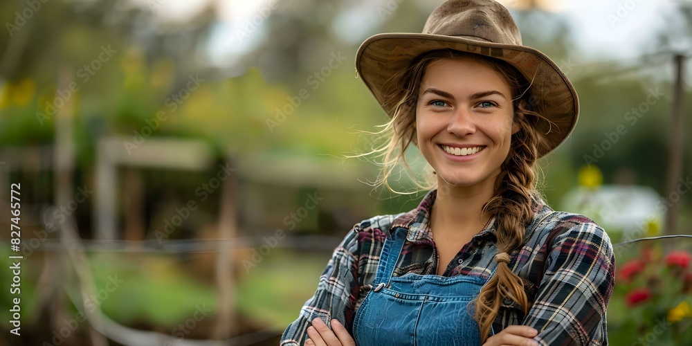 Portrait of a happy female farmer at work on her farm. Concept Outdoor Photoshoot, Colorful Props, Joyful Portraits, Playful Poses