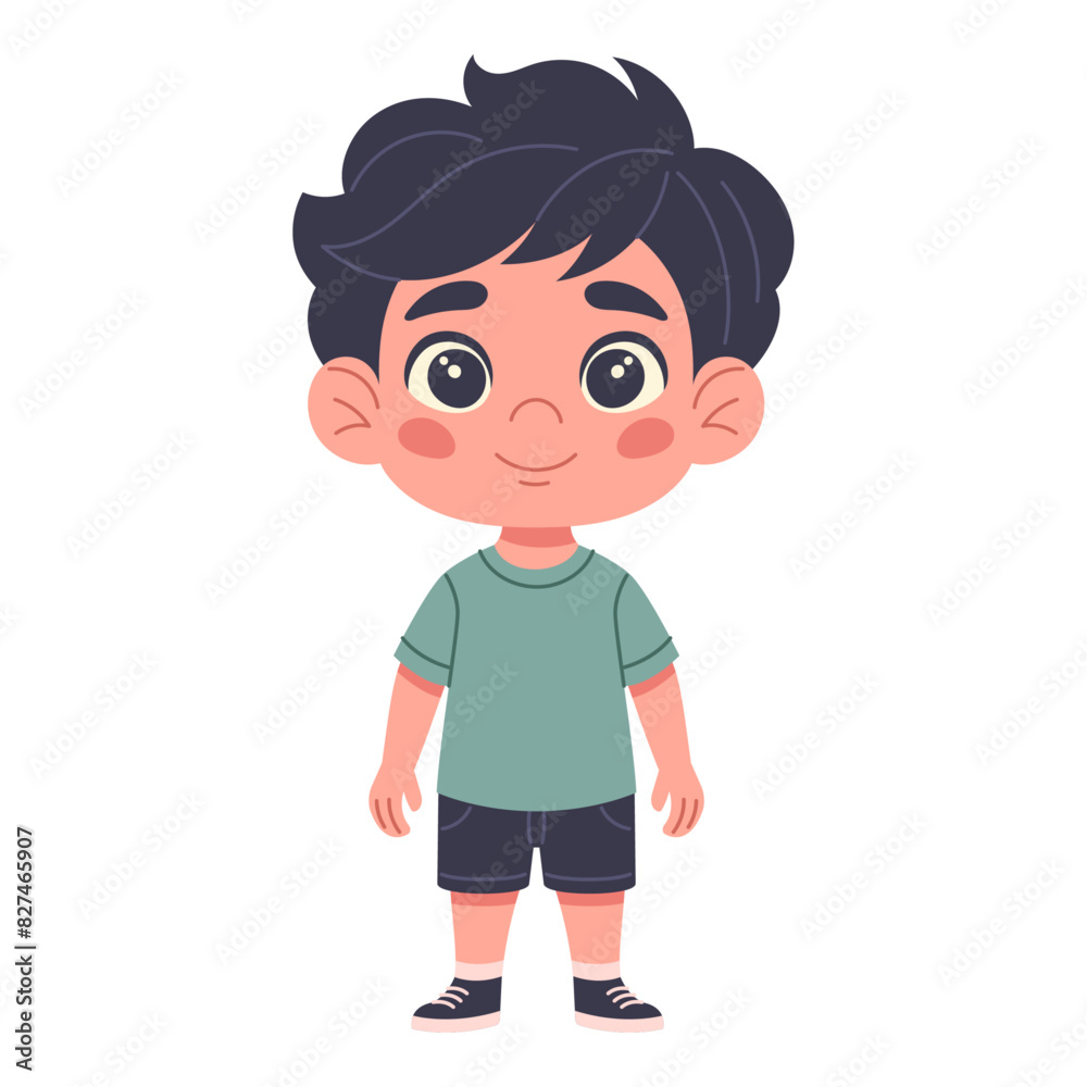 Cute boy front view, funny, cheerful, hand-drawn. Children character in cartoon style for card design, decor, print and kids collection Cute boy front view, funny, cheerful, hand-drawn. Children character in cartoon style for card design, decor, print and kids collection
