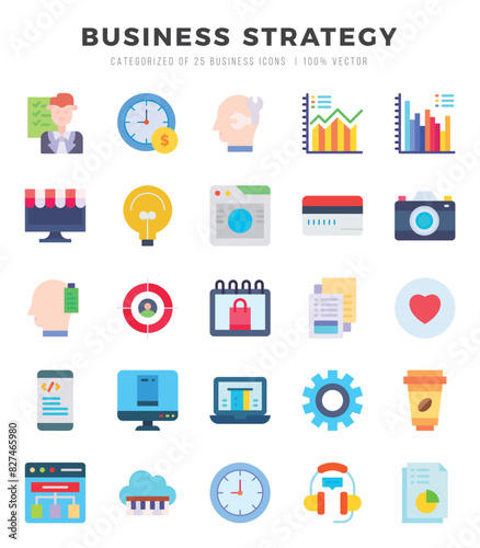 Set of Business Strategy Icons. Simple line art style icons pack.for website and mobile site and apps.