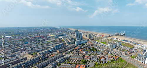 Schilderij op canvas Aerial panorama from the Pier at Scheveningen at the North Sea in the Netherland