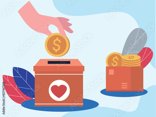 The girl is putting money in the donation.