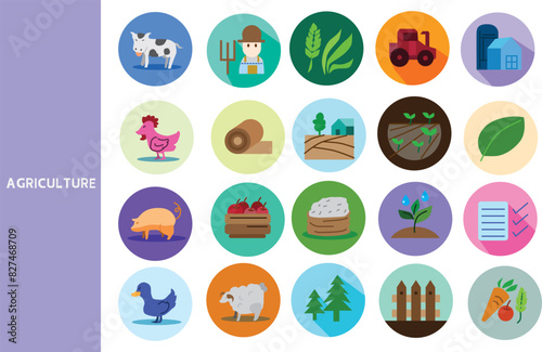 Agriculture Harvesting agricultural products and agricultural production, agriculture ,Set of icons for business , symbol collection.,Vector illustration.