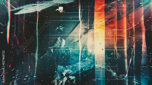 Wallpaper Mural Grunge abstract background. Damaged screen. Orange glitch noise on blue scratched texture with dust. Torontodigital.ca