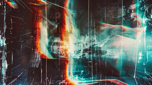 Wallpaper Mural Grunge abstract background. Damaged screen. Orange glitch noise on blue scratched texture with dust. Torontodigital.ca