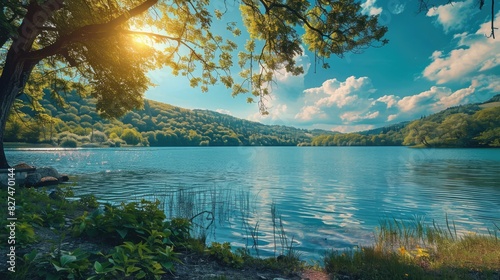 Sunny day at the picturesque lake